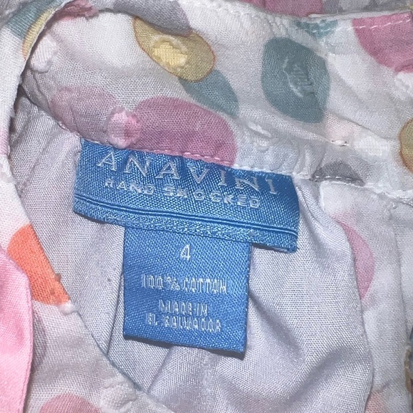 Anavini smocked Polka Dot Sleeveless Dress with Pink Bow sz 4 - Picture 2 of 3